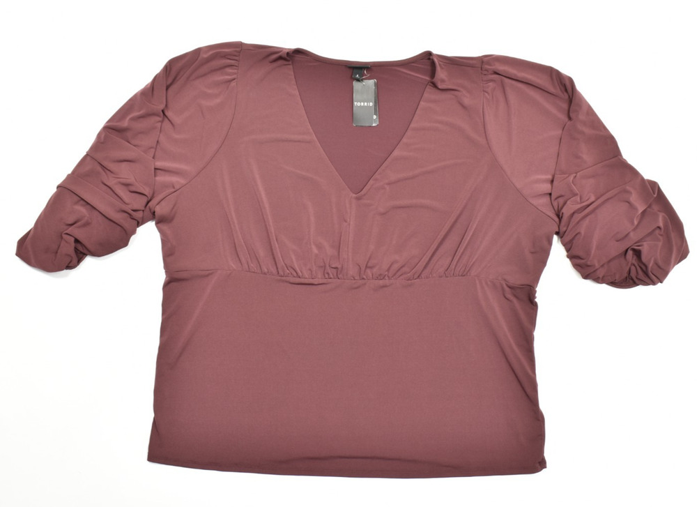 Torrid Studio Knit V-Neck Quarter Sleeve Shirred Top Sassafras Red Plus Size 4